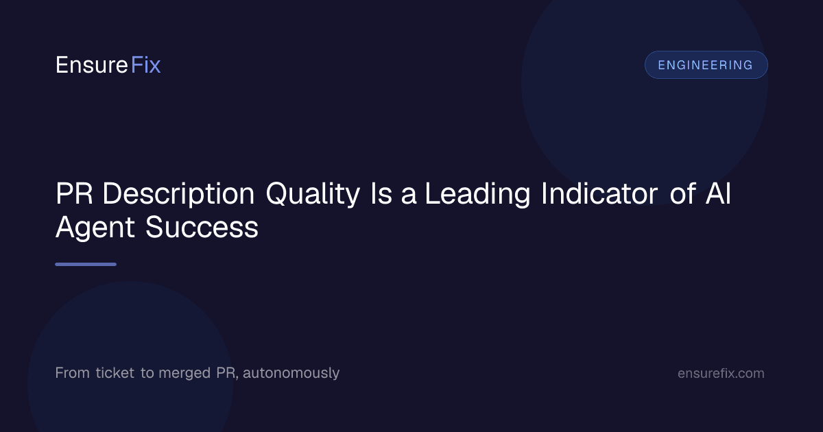 PR Description Quality Is a Leading Indicator of AI Agent Success, EnsureFix