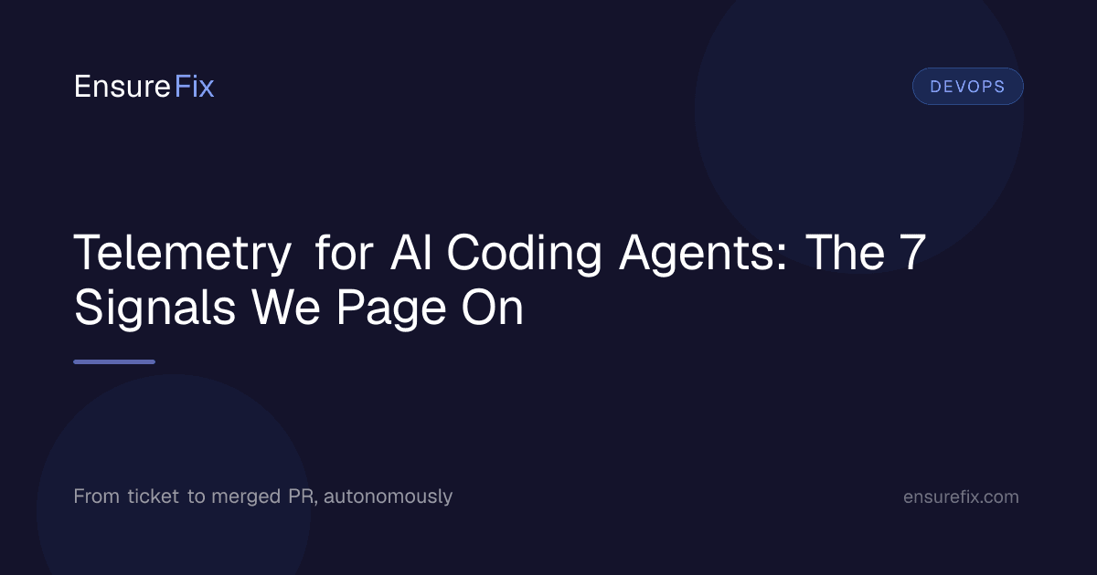 Telemetry for AI Coding Agents: The 7 Signals We Page On, EnsureFix